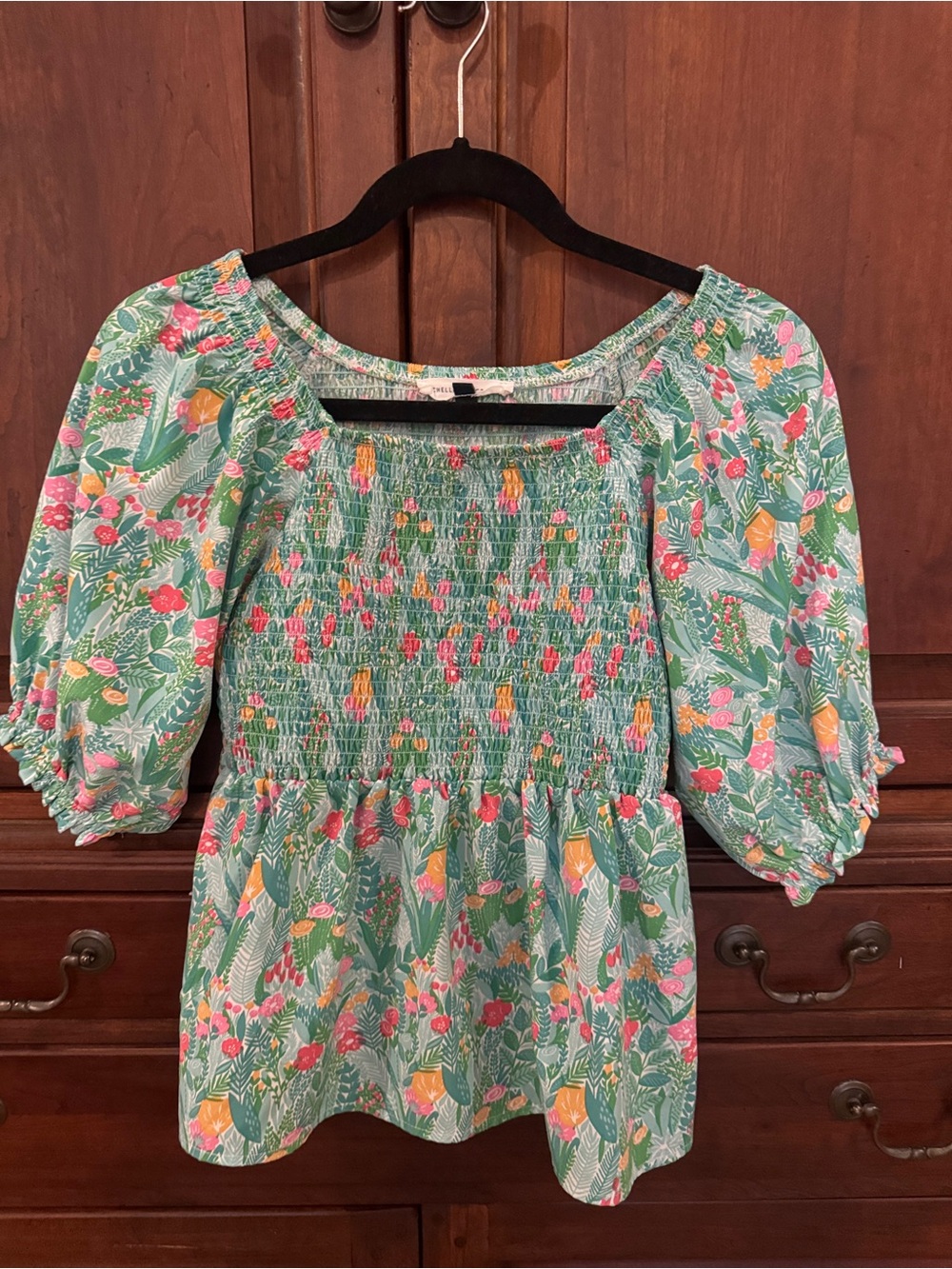Michelle McDowell Smocked Square- Floral Peasant Top - Size S